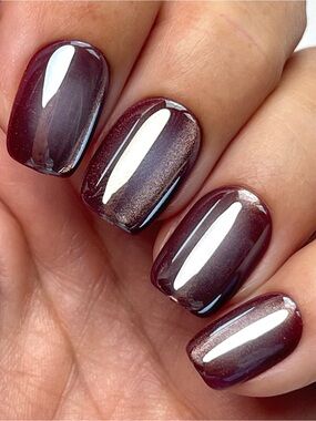 🚨New Release🚨 Short Squoval Holo Press-On Nails - Warm Berry Brown